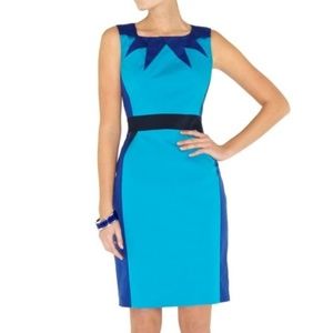 Karen Millen Blue Colorblock Cotton Sheath Dress